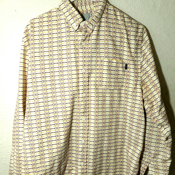 WeSC Men's Yellow Print Casual Button Down Long Sleeve Shirt NWOT / M - Picture 4 of 7